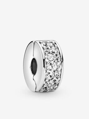 Pandora Silver Clip Charm w/ Clear CZ & Silicone Grip (Style PAN-791817CZ) NIB